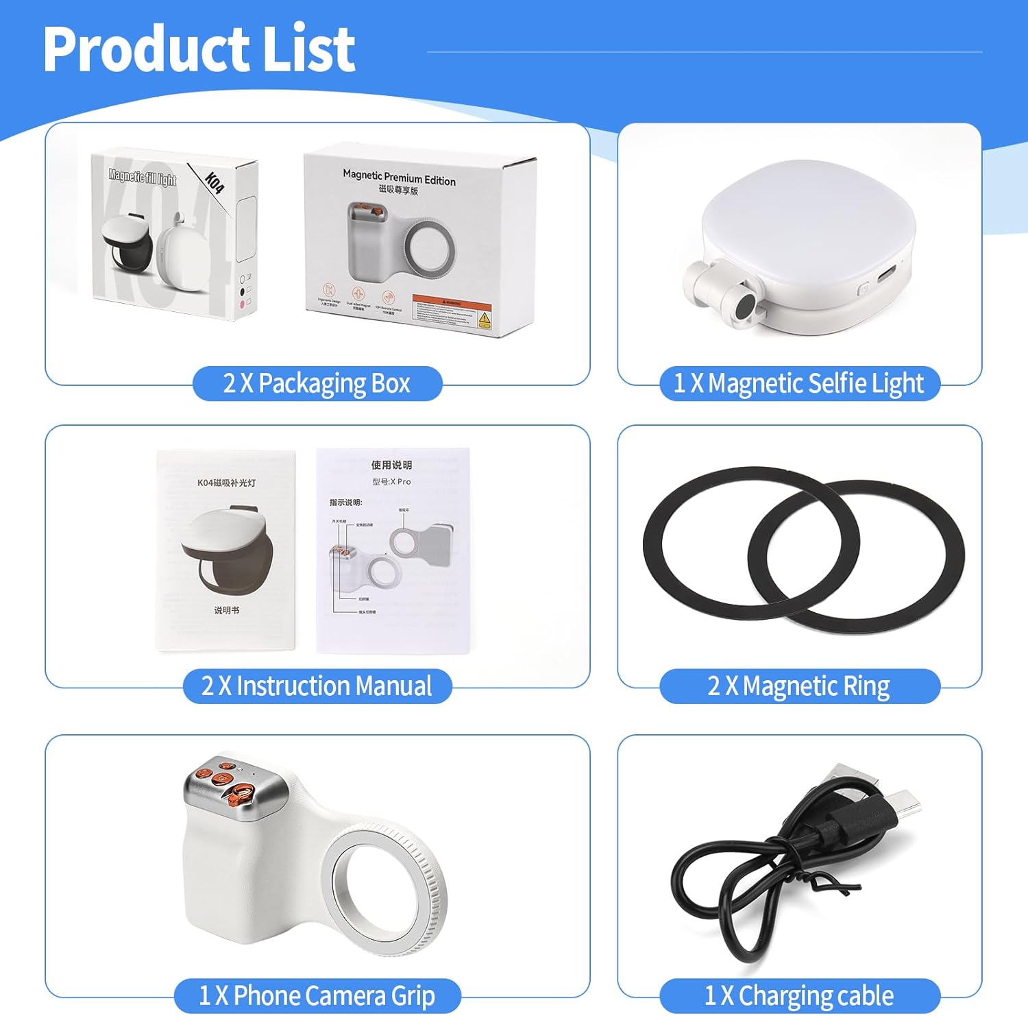 Magnetic Phone Camera Grip, Fun Shot Magnetic Camera Grip & Selfie Light for iPhone & Android with Wireless Shutter Button, Creator Kit for TikTok/Selfies/Photography/Video