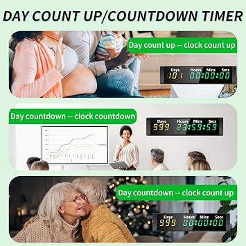 YZ Digital 999 Days Countdown Timer, 7 Colors Count Up/Count Down Clock with Remote, 12/24 Hour Real Time, Event Countdown Clock Large Display, Countdown Calendar for Retirement/Pregnancy/Birthday