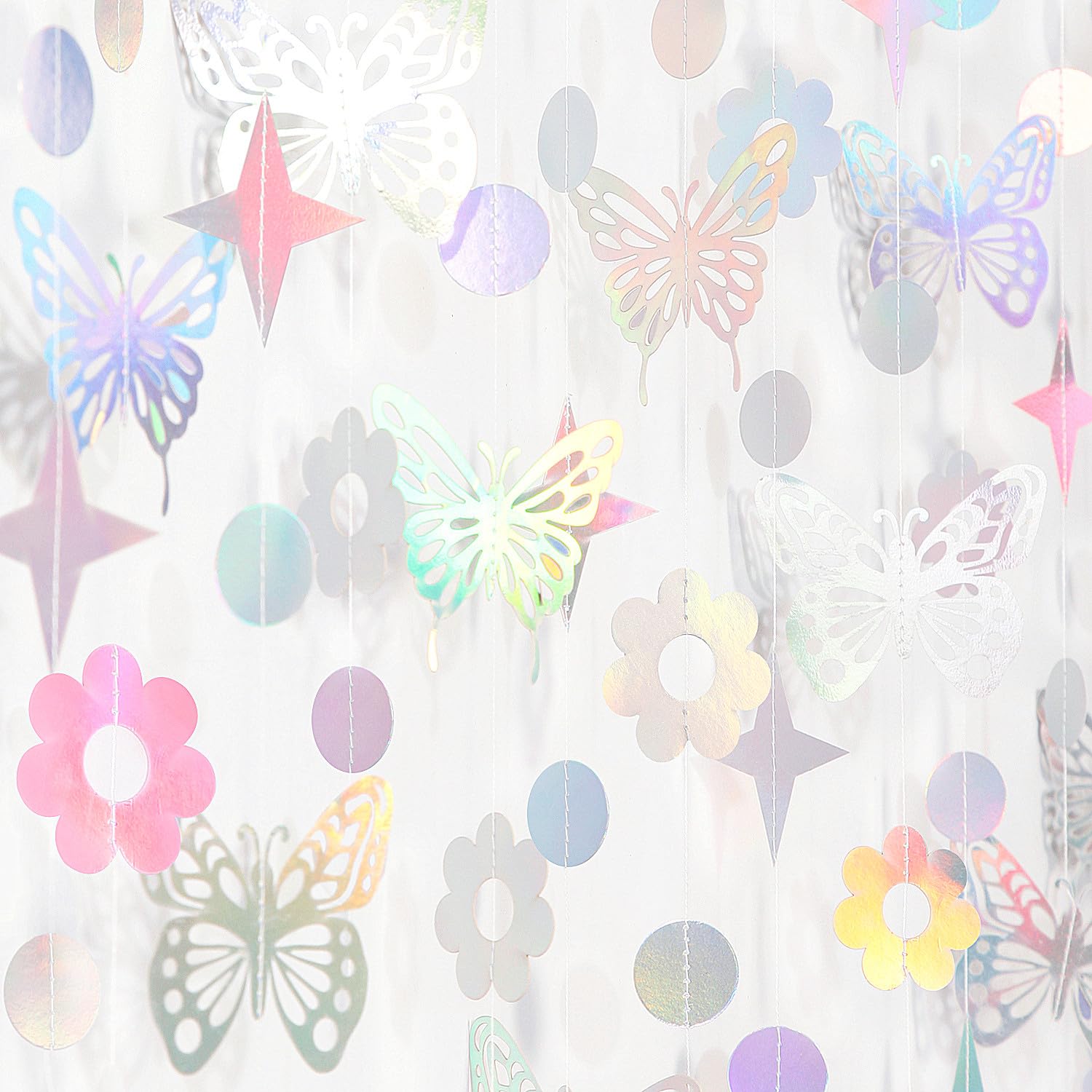 Iridescent Butterfly Girl-Birthday Party-Decorations Garland-Streamers - 52Ft Baby Shower Bachelorette Holographic Hanging Banner Decor,Engagement