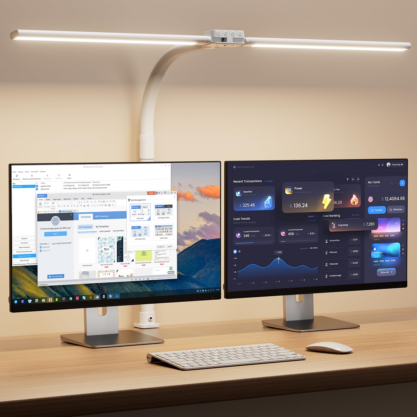 SIBRILLE Doppelkopf Schreibtischlampe LED Dimmbar, Klemmbar Monitor Lampe Tageslichtlampe für Büro, Augenschutz PC Lampe Tischlampe mit Schwanenhals-Weiß