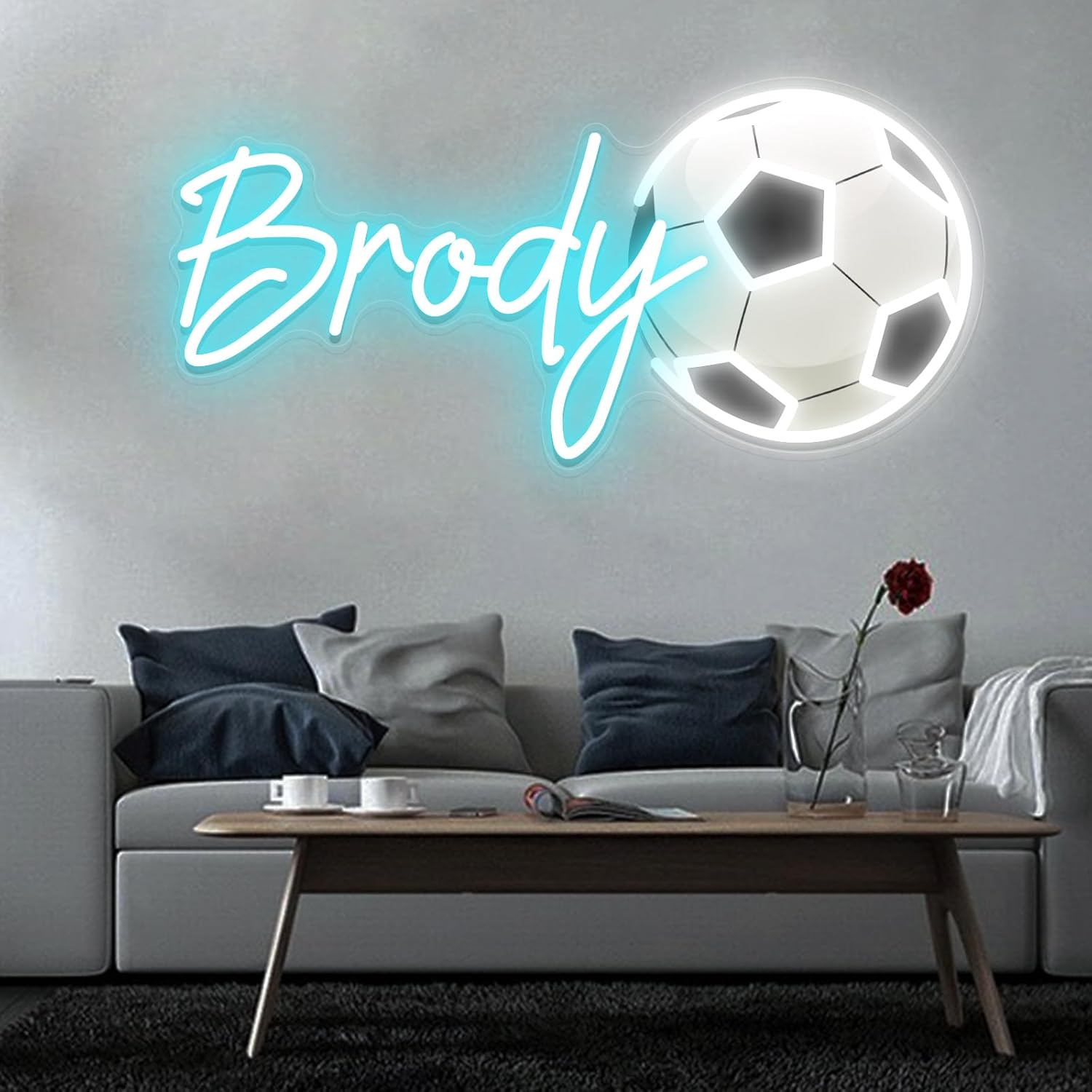 Custom Soccer Name Neon Sign, Personalized Soccer Neon Light for Wall Decor Customizable Sports Led Light Up Signs for Soccer Player Present Boys Kids Bedroom Birthday Party Fans Club Man Cave Bar