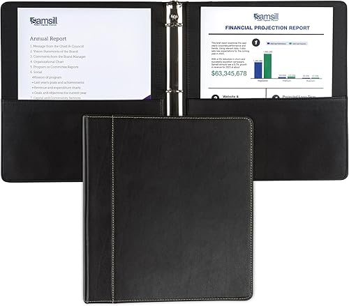 Vista 8 de Samsill Carpeta de 3 anillos de 1.5 pulgadas, piel, color negro con costuras de contraste, 8.5 x 11 pulgadas, 3 anillos, carpeta para cuadernos