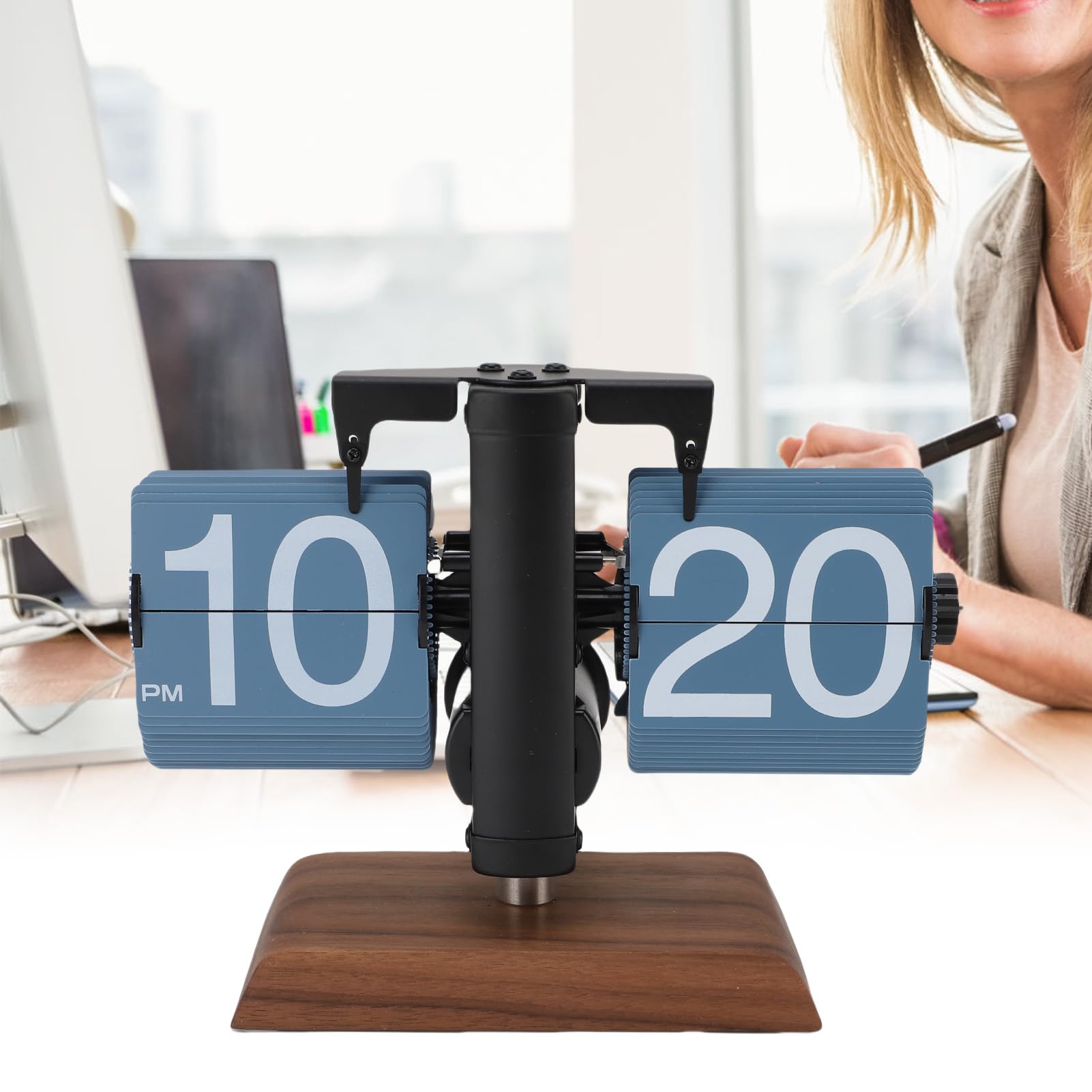 Pissente Reloj Digital Abatible con Pilas, Base de Madera de Acero Inoxidable, Reloj de Escritorio Fácil de Leer para Sala de Estar, Oficina, Estudio, Artículo de Colección, Acero Inoxidable 304,