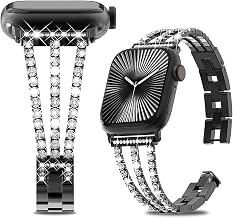 Bling Diamond Band Compatible with Apple Watch Series 10/9/8/7/6/5/4/3/2/1/SE,Luxury Metal Replacement Bands for iWatch 38mm/40mm/41mm/42mm/44mm/45mm/46mm/49mm In