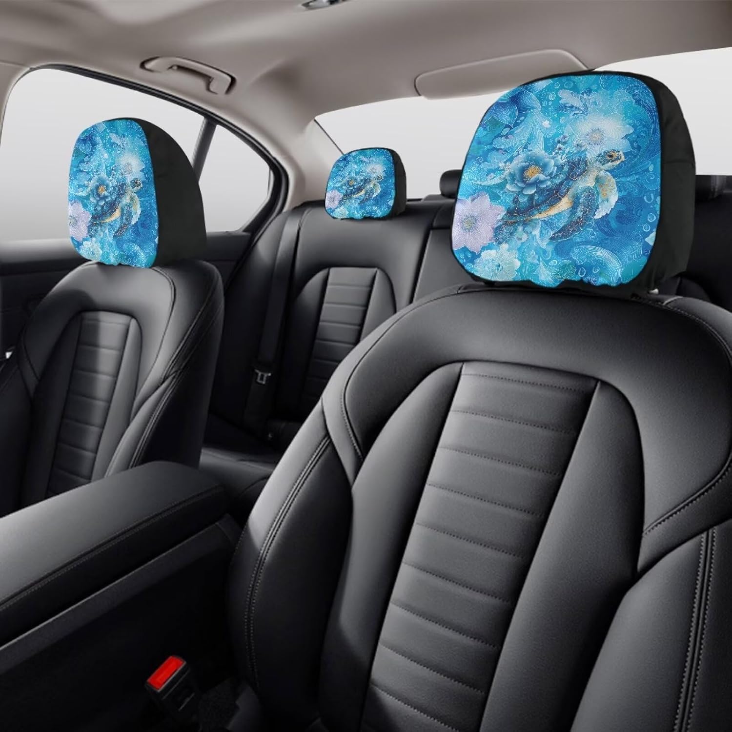 Blue Sea Turtle Car Headrest Covers Personalized Car Seat Head Protector Easy Installation Interior Accessories Universal Halloween Christmas Decoration image 4