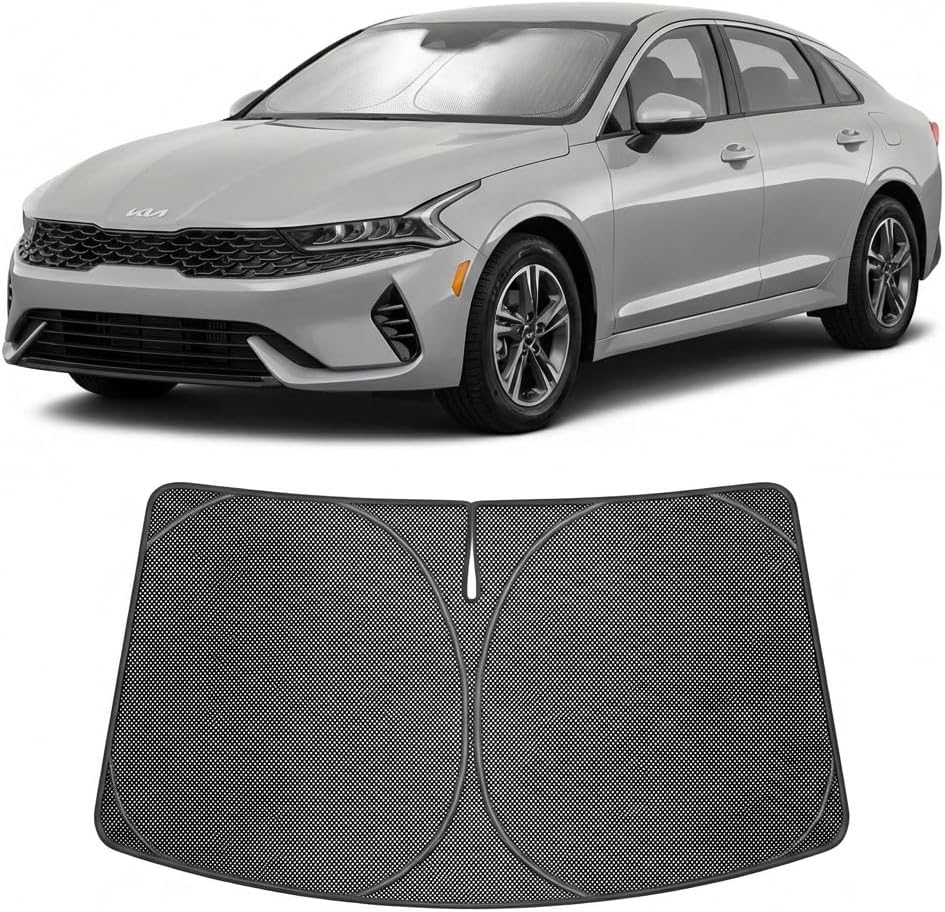 Proadsy Windshield Sun Shade Custom Fit Kia K5 2021-2026 Ice Crystal Black Front Window Sunshade UV and Heat Blocker Foldable Visor Keeps Car Cooler for Summer Parking and Daily Use