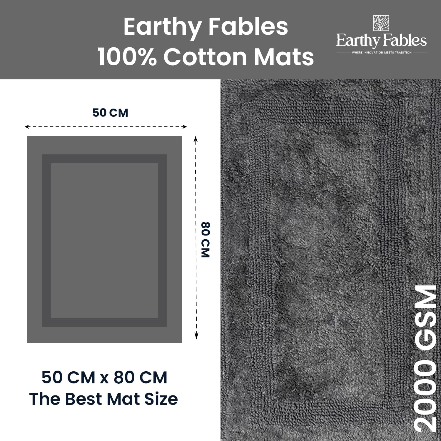 Earthy Fables Premium Cotton Bath Mat - Soft & Absorbent -2