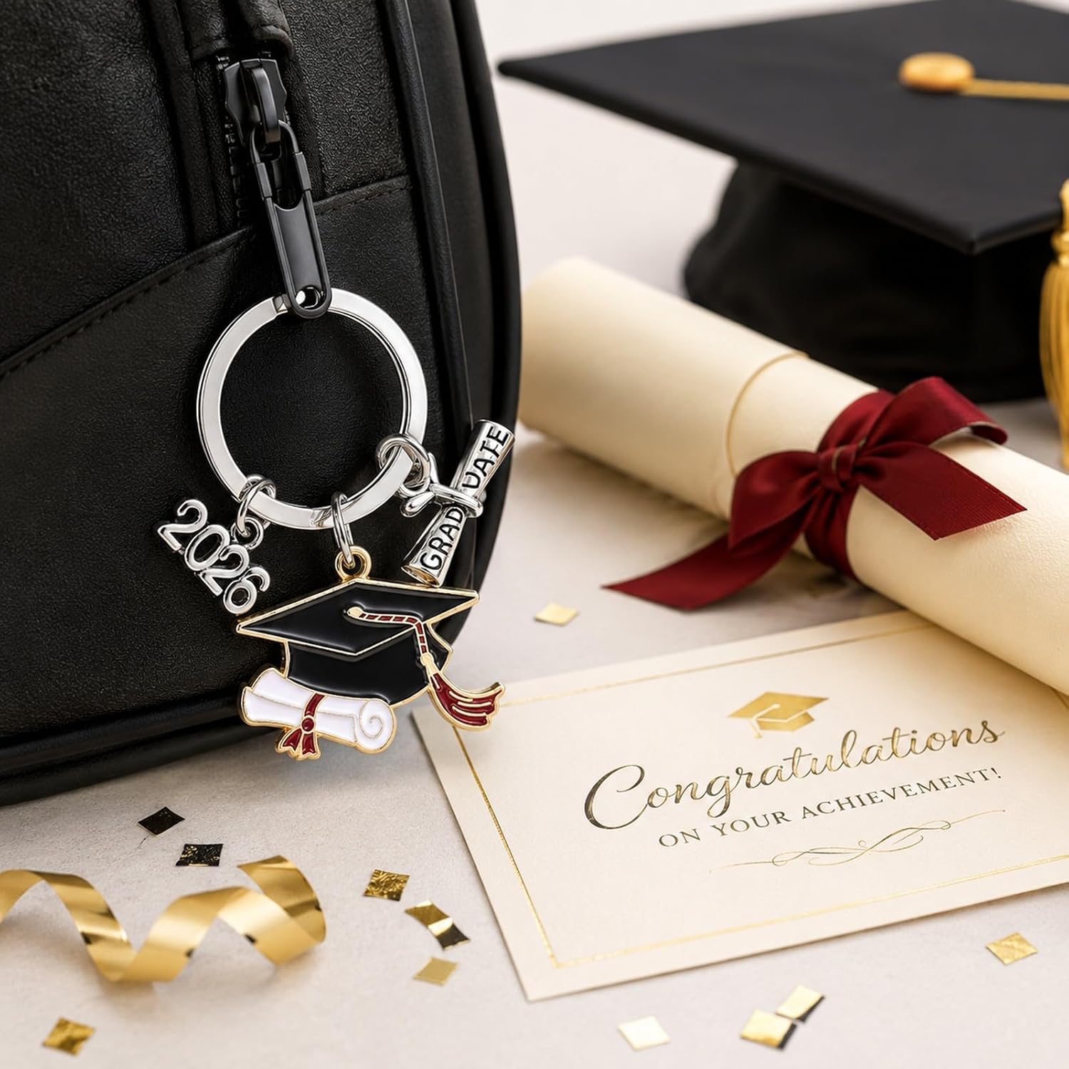LUOZZY 10pcs Graduation Keychain Class of 2026 Bachelor Cap Key Ring Inspirational Keepsake Backpack Decoration Funny Senior Grad Gift