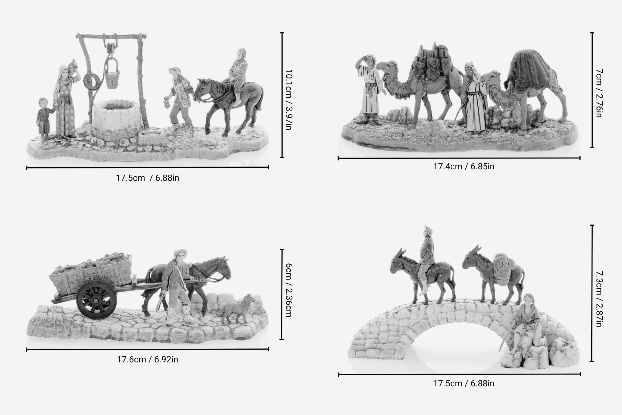 Moranduzzo Set mit 4 Hirten Geeignet für Krippe 6 cm Maßstab 1:32 – MINI 6 – Unzerstörbare Figuren, Stil des 18. Jahrhunderts, Handbemalt, Bildhauer M. Landi, Hergestellt in Italien