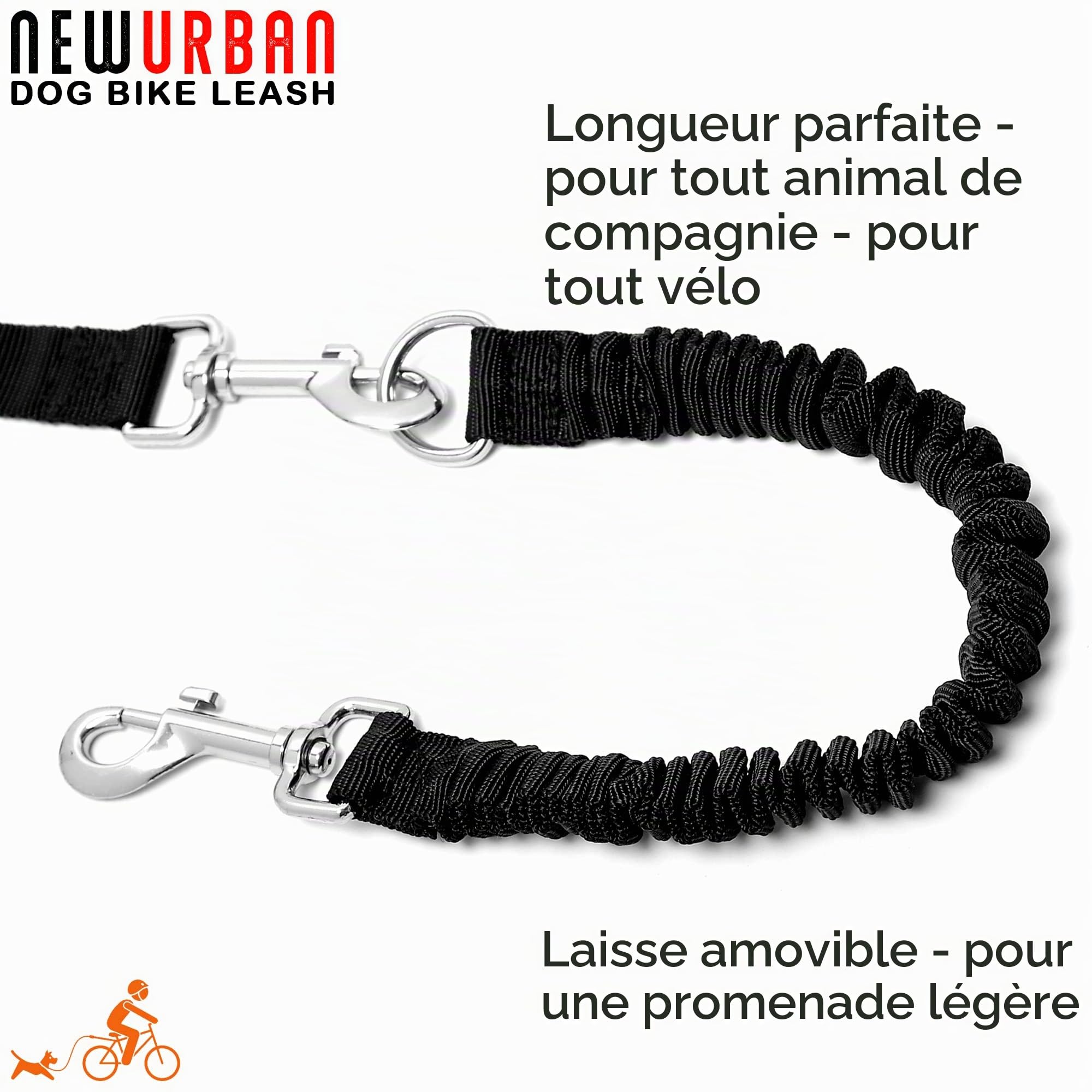 NEWURBAN Laisse de Vélo Pour Chien – Mains Libres – Acier – Entraînement Jogging Cyclisme
