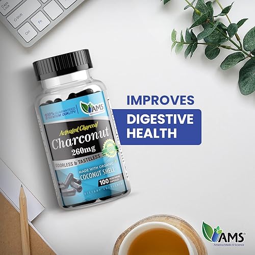 Miniatura 9 de America Medic & Science 1680 mg (100 cápsulas)  Suplemento de carbón activado para hombres y mujeres  Fabricado con cáscara de coco  Promueve una