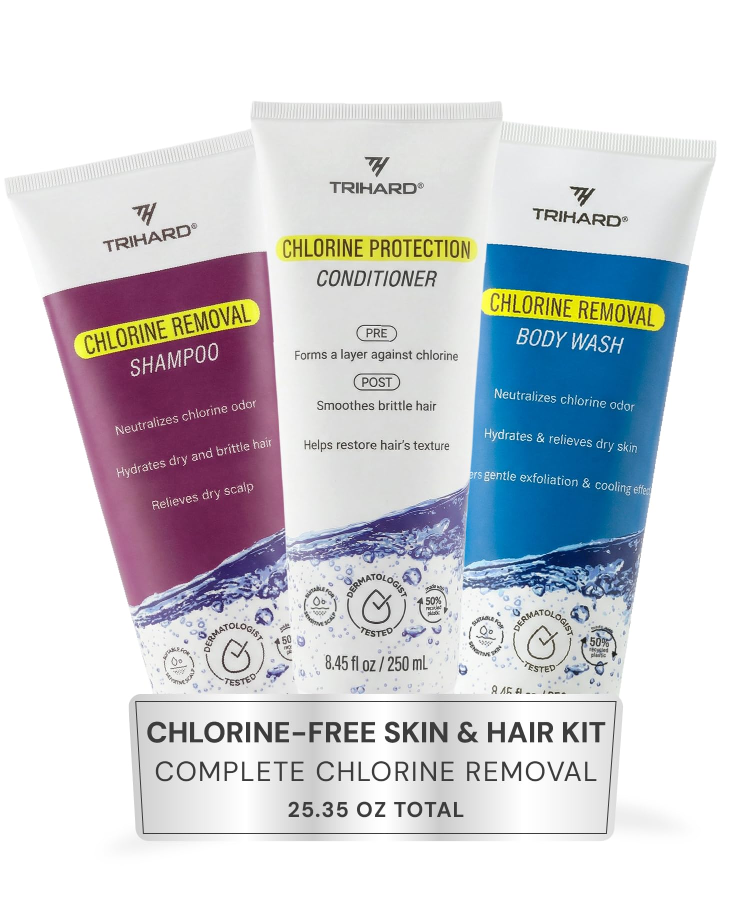 Complete Chlorine Removal Bundle By TRIHARD | Shampoo, Conditioner, Body Wash | Ultimate Pre & Post Swim Care