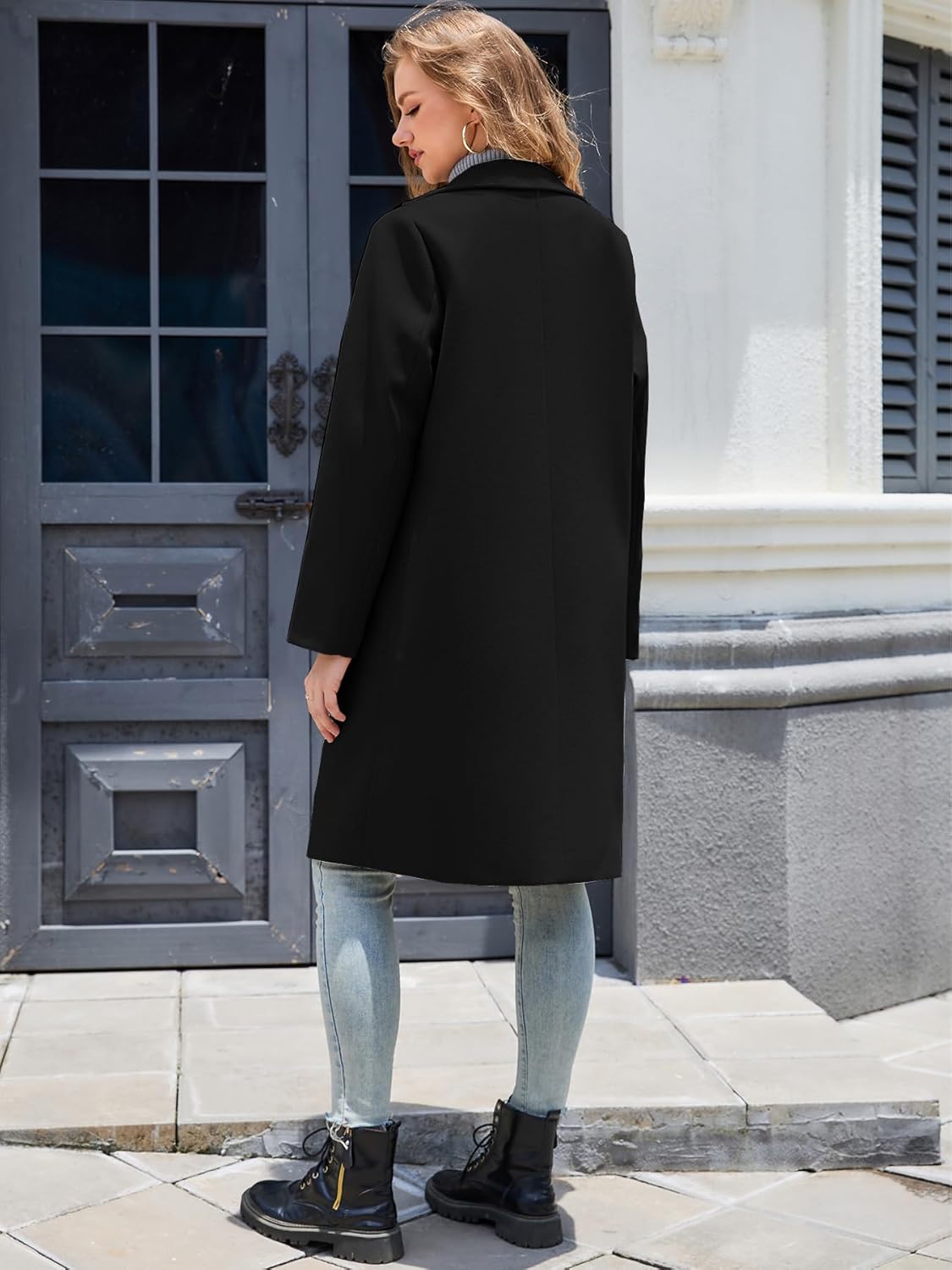 Women's Winter Pea Coat Notch Laple Double Breasted Casual Wool Blend Trench Coats