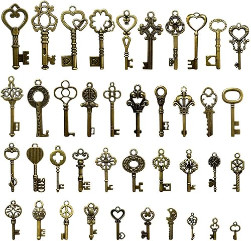 40 piezas de llaves de esqueleto mixtas en estilo antiguo de bronce vintage, dijes de llaves pequeñas de esqueleto para fiestas de cumpleaños,