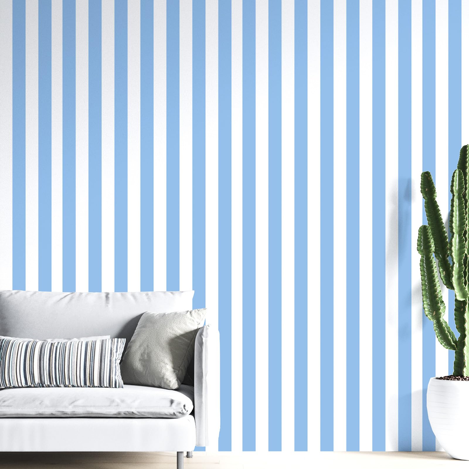 Uooar Blue and White Striped Wallpaper 44cmx508cm Modern Removable Self Adhesive Peel and Stick Wallpaper Vinyl Furniture Wrap for Living Room, Bedroom, Cabinets