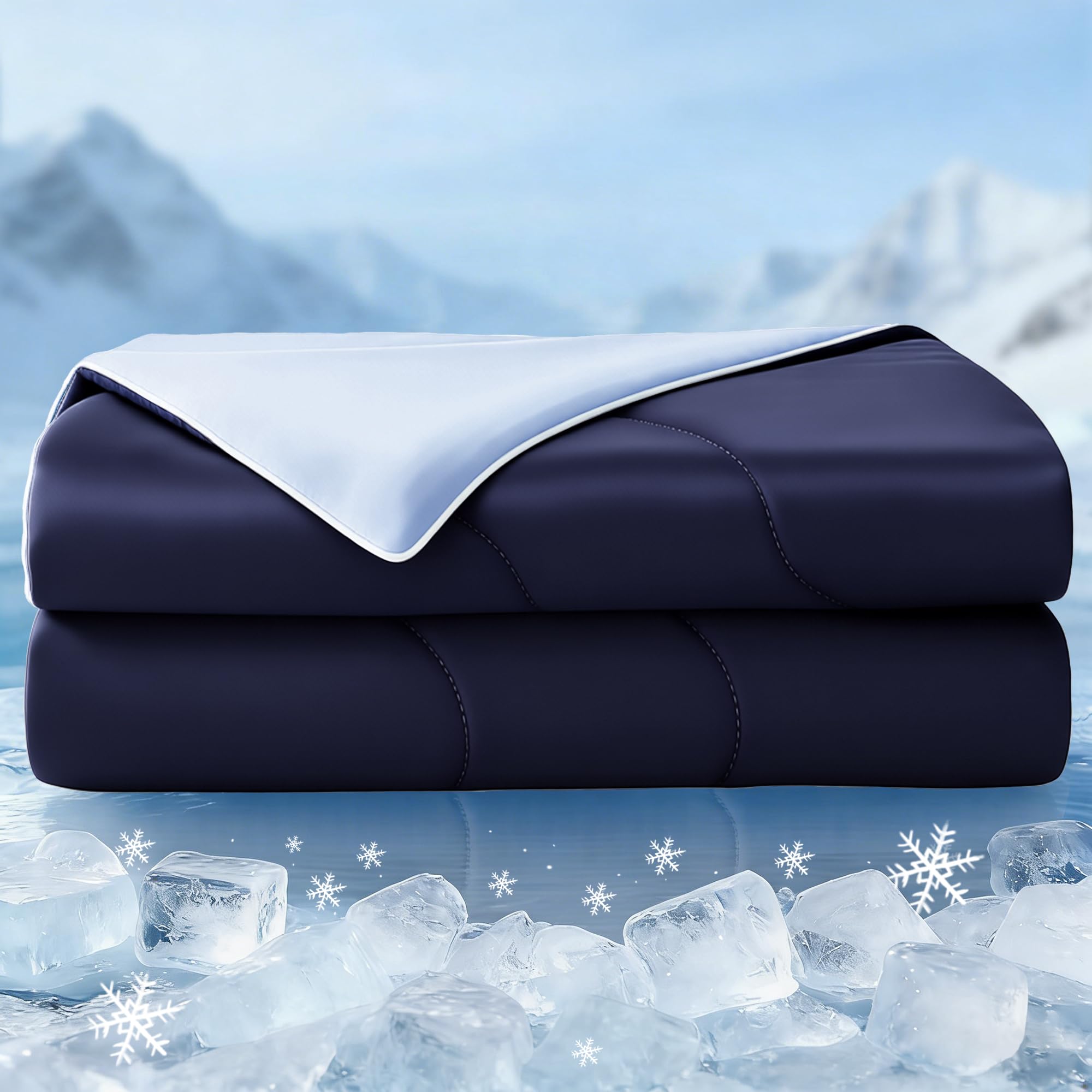 Exclusivo Mezcla Cooling Single Duvet for Summer, Lightweight Cooling Blanket for Hot Sleepers, Soft Breathable Cooling Coverless Duvet for Night Sweats, 150x200 CM, Navy