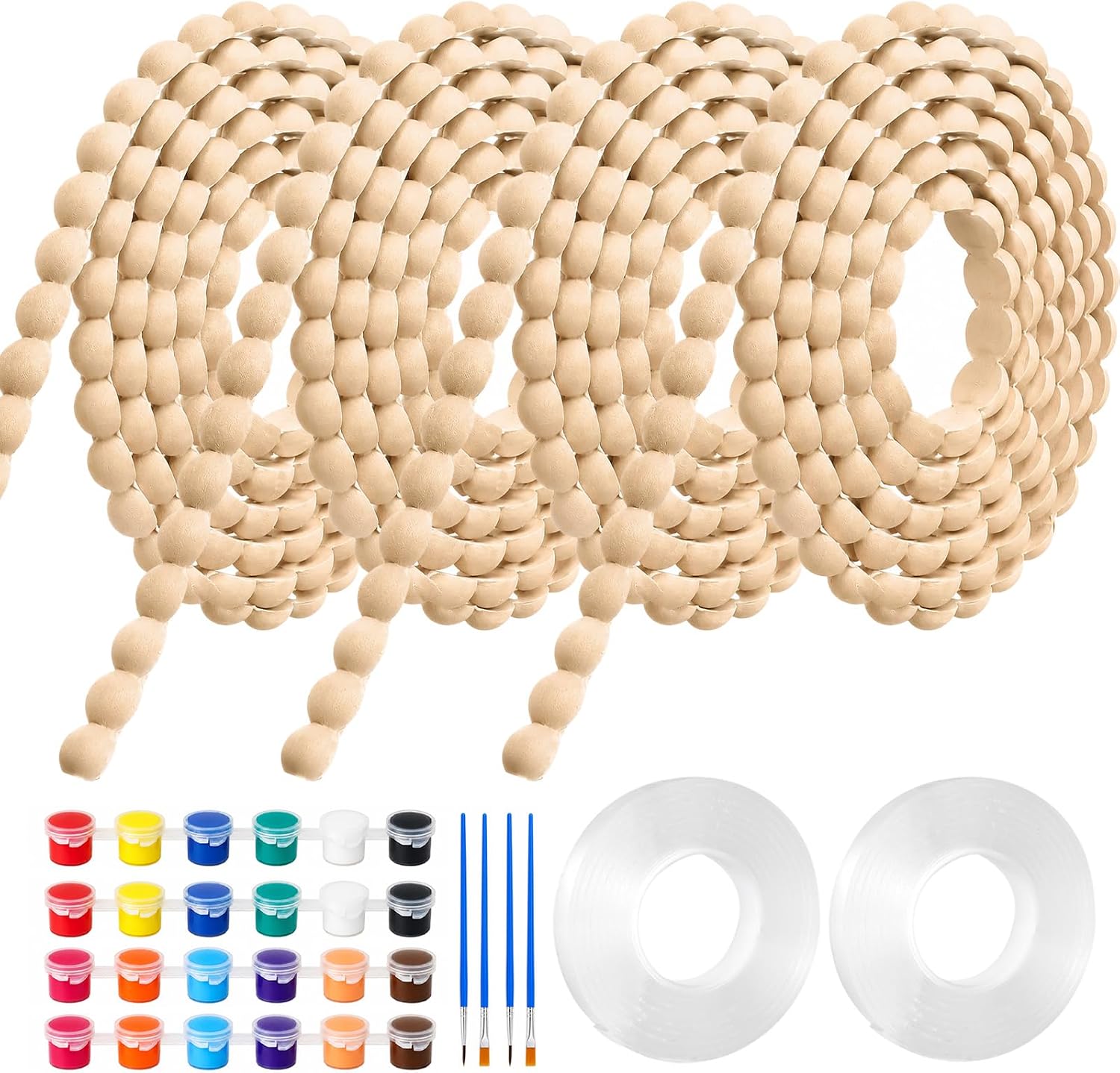 315" x 0.59" Flexible Decorative Bead Molding Trim Peel and Stick Paintable | 4 Rolls DIY Unfinished Wood-Look Border Trim for Home, Mirror Frame, Walls, Cabinet, Backsplash Tile