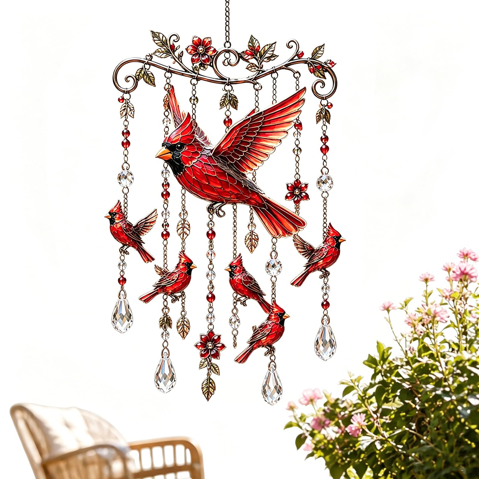 Graceful Bird Wind Chime with Crystal Pendants Metal Hanging Wind Chimes