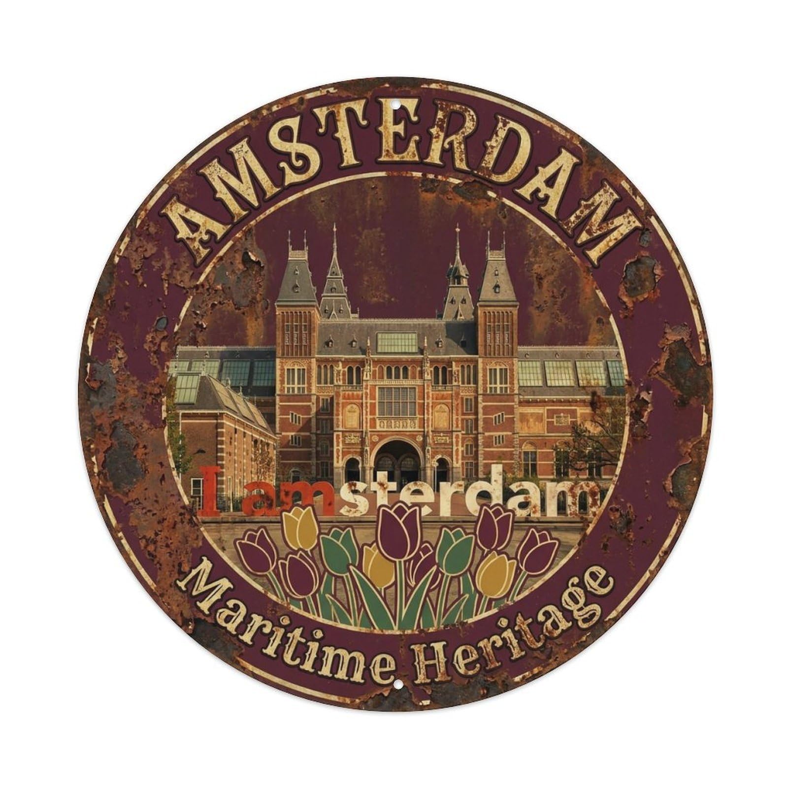 Vintage Travel Amsterdam Netherlands Heirloom Metal Tin Sign