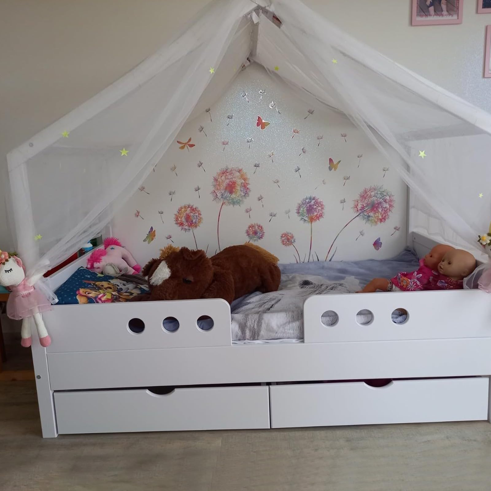 Ciel de lit avec étoiles lumineuses, baldaquin, décoration pour chambre d'enfant, cadeau pour fille/garçon, 135 x 420 cm, ciel de lit, rideaux décoratifs, lits d'enfant avec étoiles