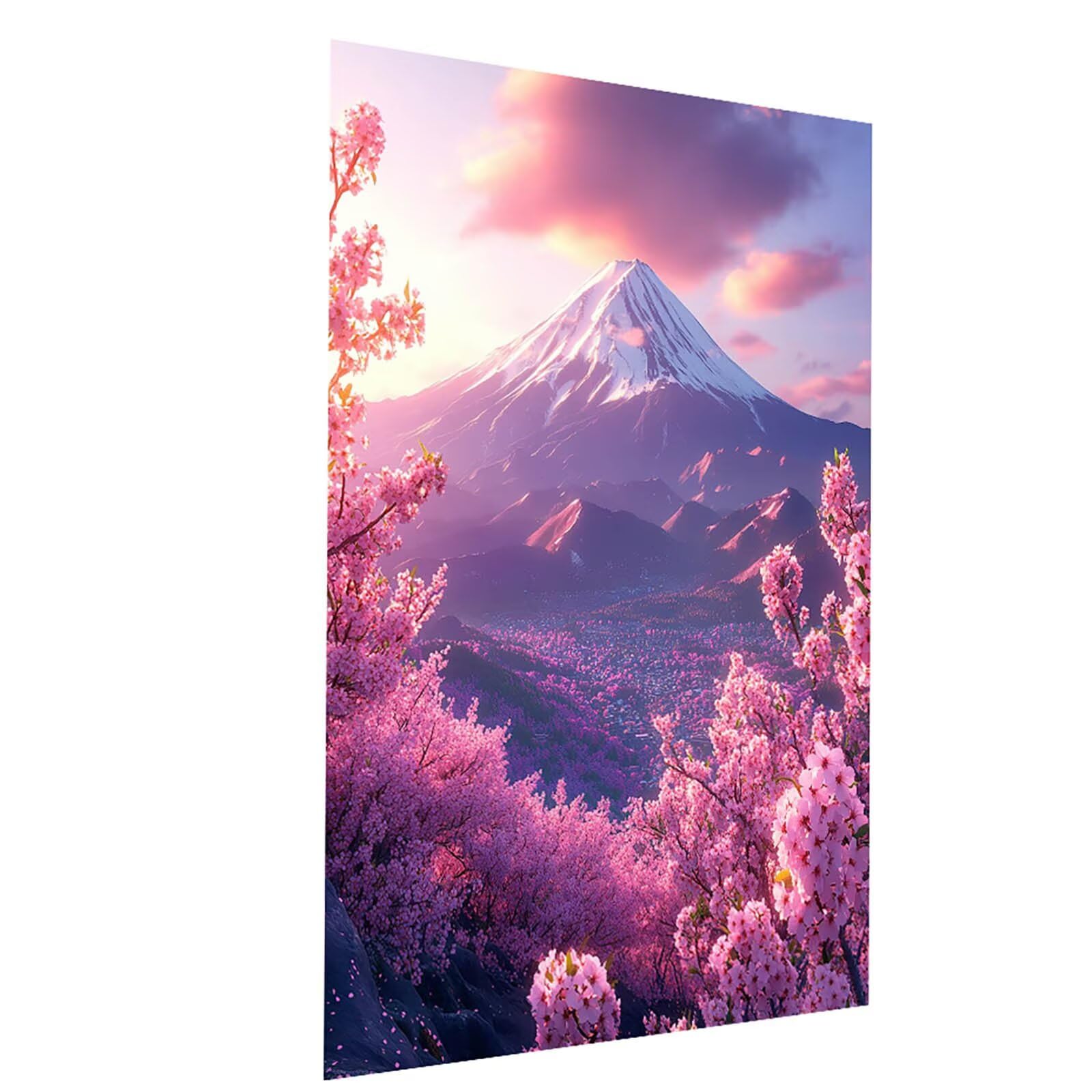 Malowanie według numerów dla dorosłych Mount Fuji Zestaw do malowania akrylowego 3 pędzle i płótna do malowania 70 x 95 cm, DIY kolorowanki dla dorosłych kwiaty wiśni, prezent dla kobiet Model-04210