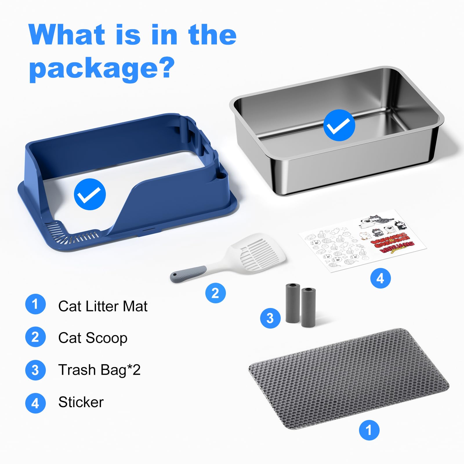 Non-stick Stainless Steel Litter Box, XL Side Opening Splash-Proof & Leak-Proof Seamless Seal, Ellenpent Large Capacity, Cat Litter Box with Lid for Multi-Cats, Large Cats, Easy-Clean & Durable (Blue) - image 7