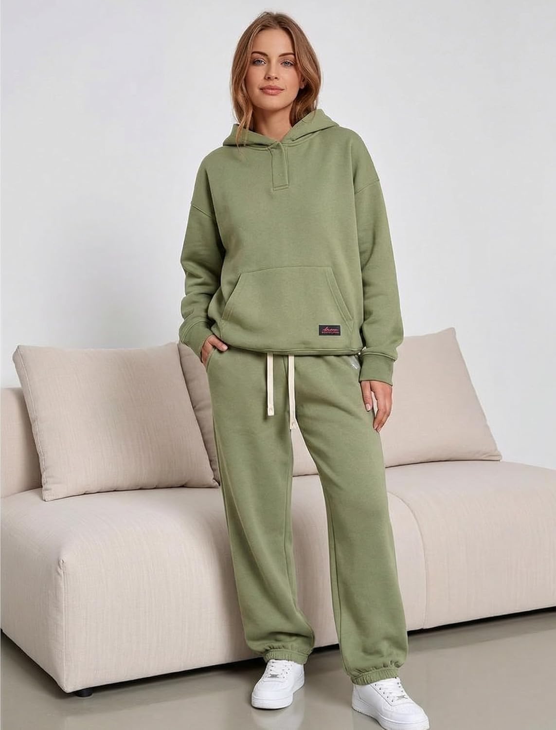 Womens 2 Piece Sweatsuit Set, 2025 Casual Long Sleeve Hoodie with Loose Wide Leg Sweatpants for Fall and Winter - Image 3