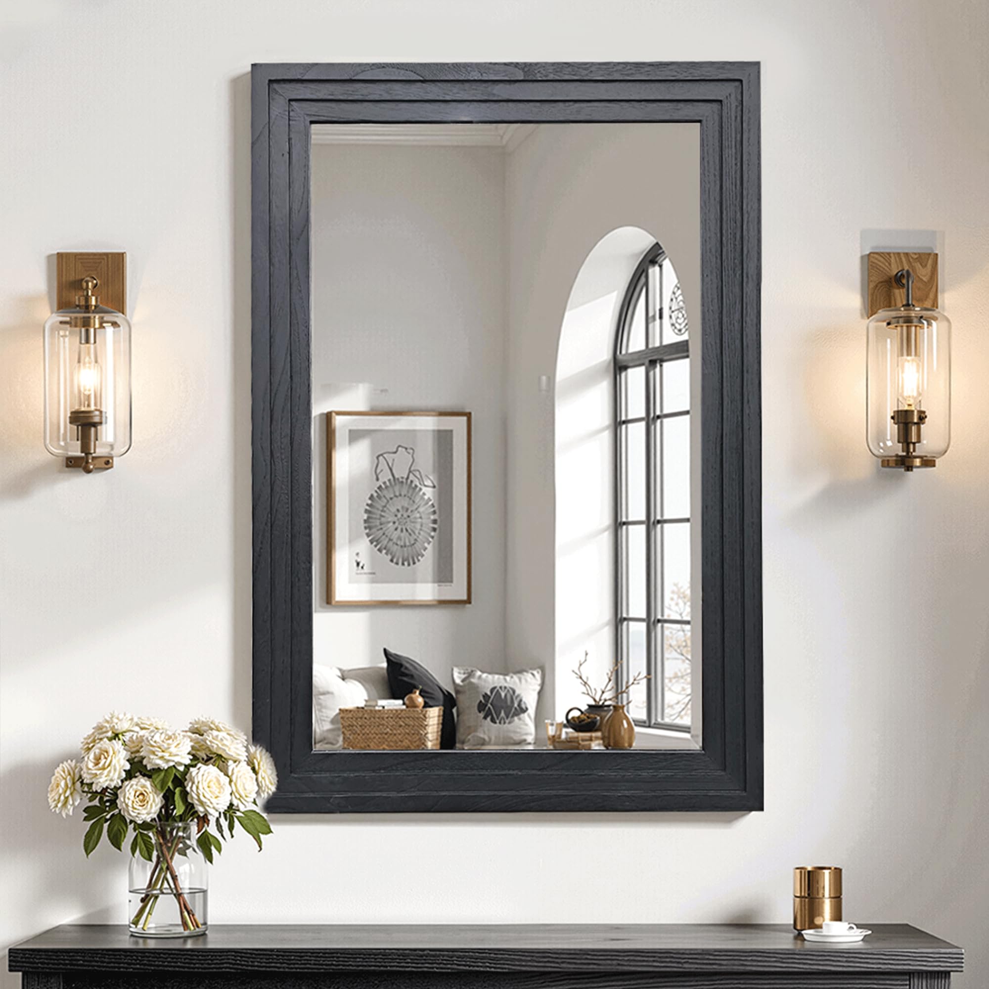 Wood Framed Mirrors for Wall Black Bathroom Vanity Mirror for Over Sink 24 x 36 Vintage Wall Mirror