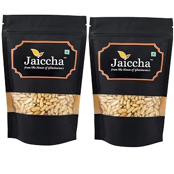 Jaiccha Ghasitaram Pine Nuts Without Shell Chilgoza 400 GMS in Black Paper Pouch