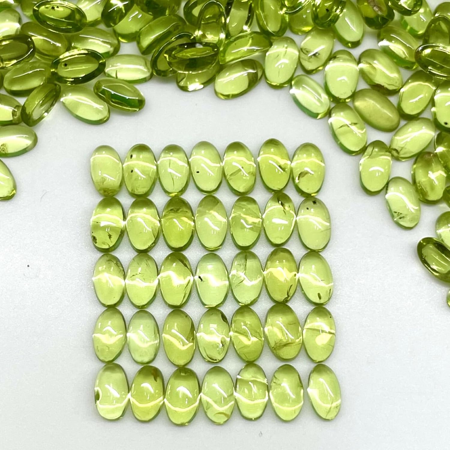 100 Pcs Natural Peridot 5x3mm Oval Cabochon Sparkling Loose Untreated Gemstones