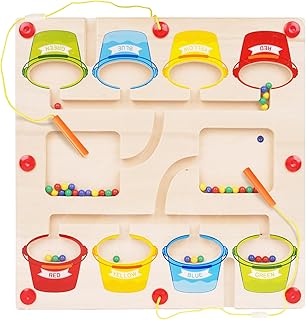 AXEARTE Magnetic Color and Number Maze for 2 Players- Montessori Counting Toys Wooden Magnet Board Puzzles Toddler Color Sorter Recognition Matching Games - Learning Educational Preschool Toys