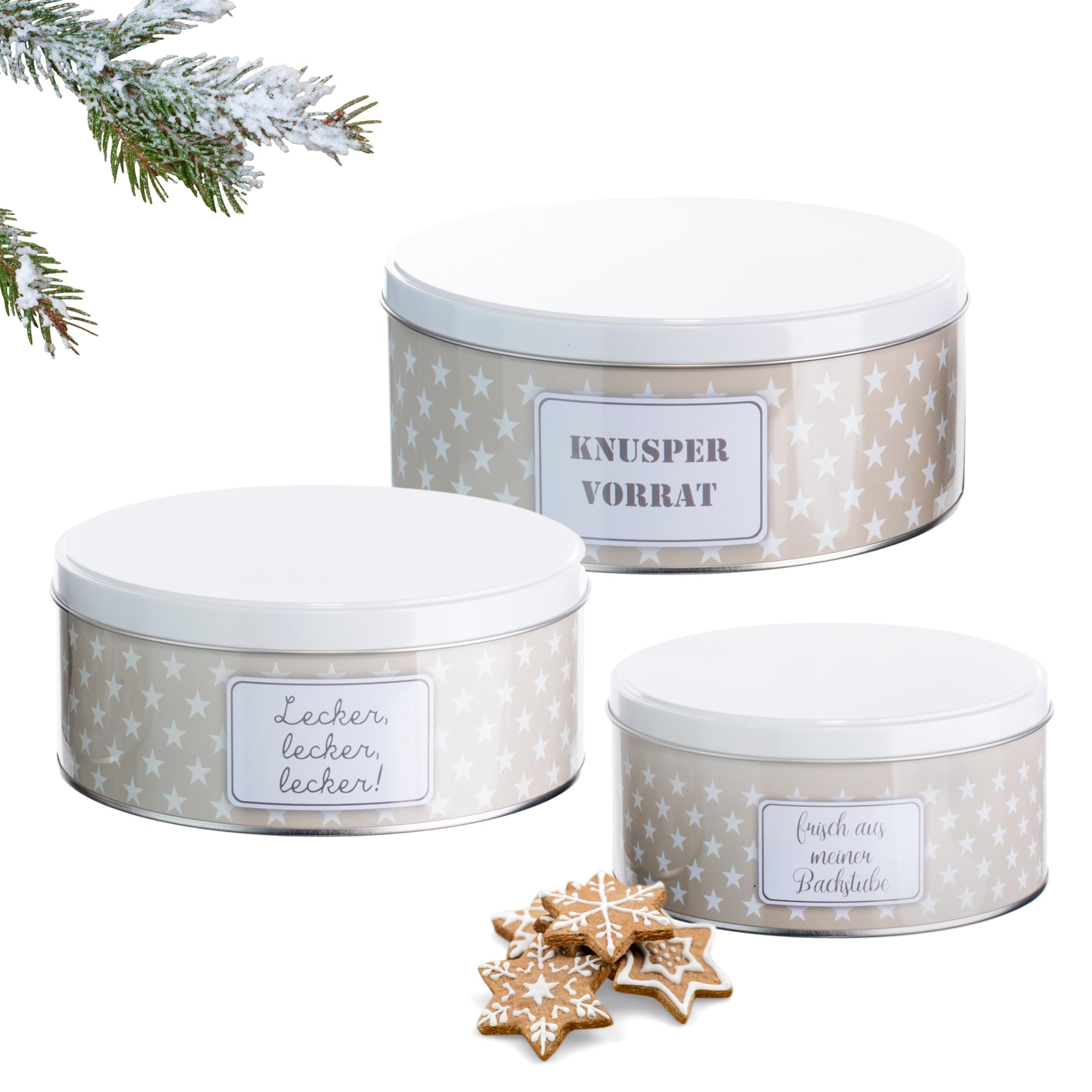 Brandsseller Lot De 3 Boîtes Métalliques Biscuits – Motif Étoiles Noël, Empilables, Usage Alimentaire, Idéales Cadeaux & Décoration