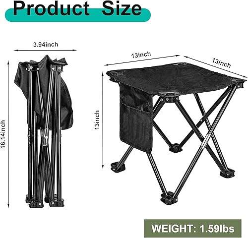 Miniatura 3 de ReeMoo Taburete de campamento, pequeño taburete plegable portátil con bolsillo lateral y bolsa de almacenamiento, fácil de plegar y almacenar,