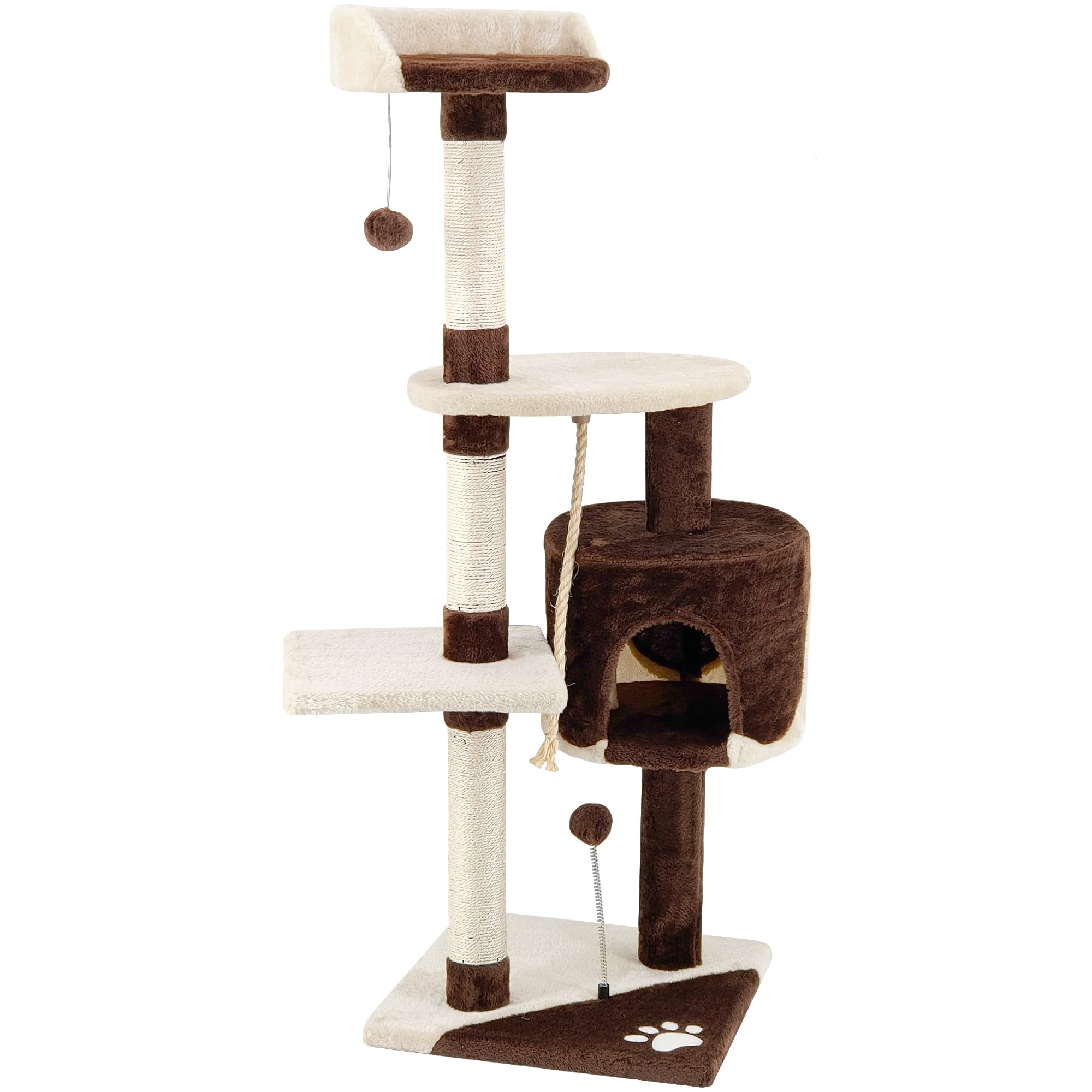 Beltom® TIRAGRAFFI per Gatto Alto 112 CM Parco Gioco Giochi GRAFFIATOIO SISAL Cuccia Albero Gatti Tira Graffi Palestra - Marrone-Beige