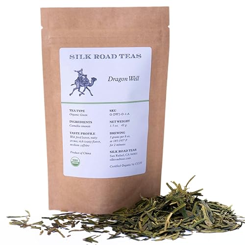Silk Road Teas Té verde orgánico de hojas sueltas Dragonwell, 1.5 onzas