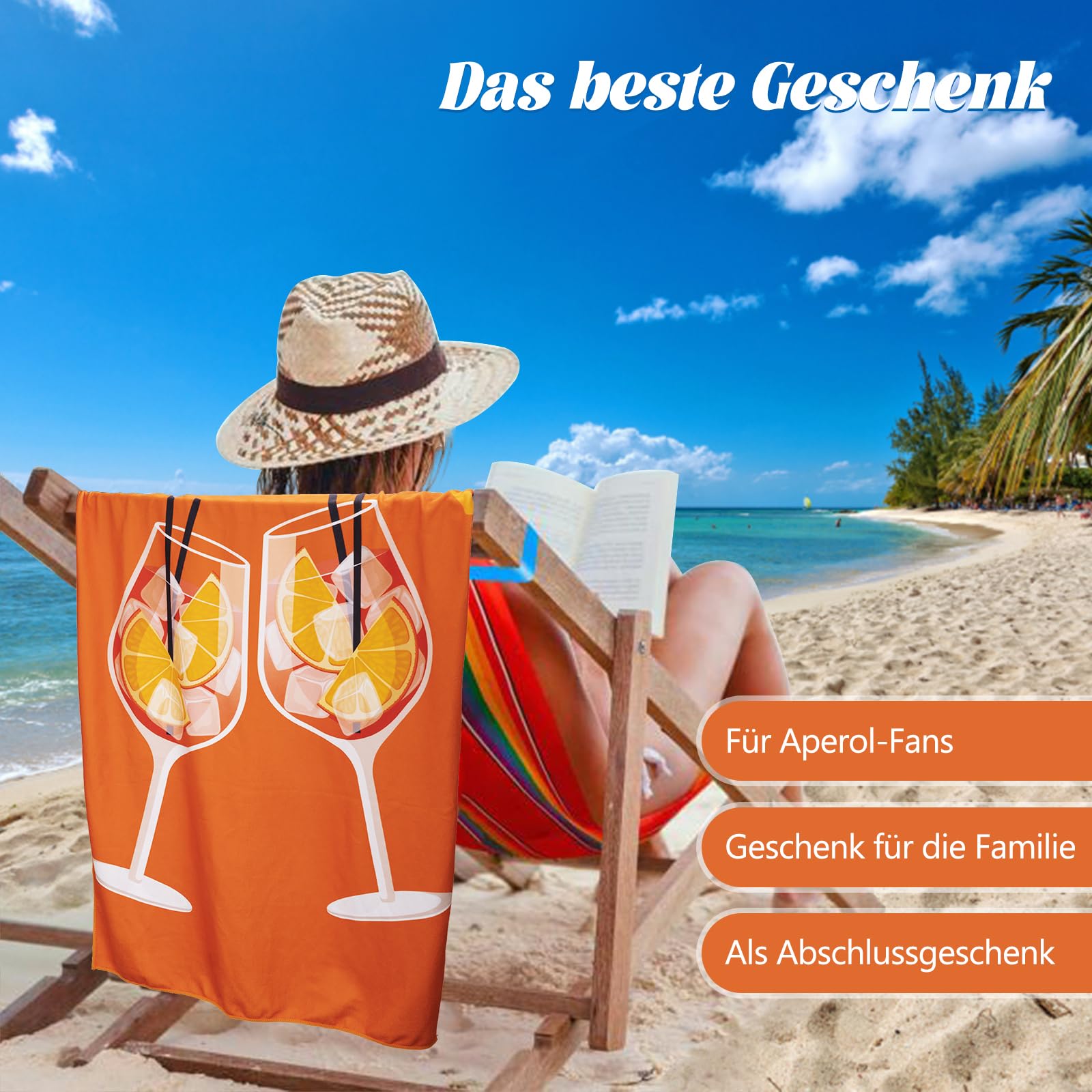 Ręcznik plażowy Aperol, Prezent AperolSpritz, Ręcznik plażowy z mikrofibry Lekki i miękki, Ręcznik plażowy dla mężczyzn i kobiet, Pomysły na prezent dla fanów Aperol (70 x 140cm) (Aperol)