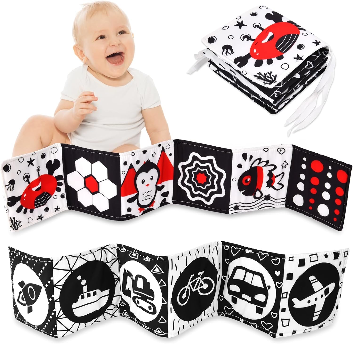See full amazon price history chart for KolorFish Black and White Cloth Books High Contrast Baby Toys, 0-6 6-12 Months Soft Baby Book,Infant Tummy Time Toys,Baby Activity Crinkle Folding Educational Activity Suitable for Boys Girls (Crab) KolorFish Black and White Cloth Books High Contrast Baby Toys, 0-6 6-12 Months Soft Baby Book,Infant Tummy Time Toys,Baby Activity Crinkle Folding Educational Activity Suitable for Boys Girls (Crab) (B0CP2K43DR) Amazon Price History, Amazon Price Tracker