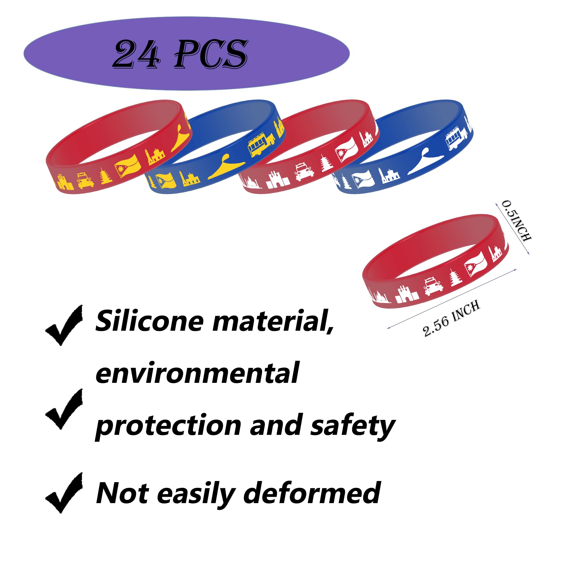 CupaPlay Philippines Filipino Rubber Bracelets 24PCS Silicone Wristbands Carnival Flags Themed Party Favors and Supplies Decorations Filipino National Day Country Independence Day Celebrations