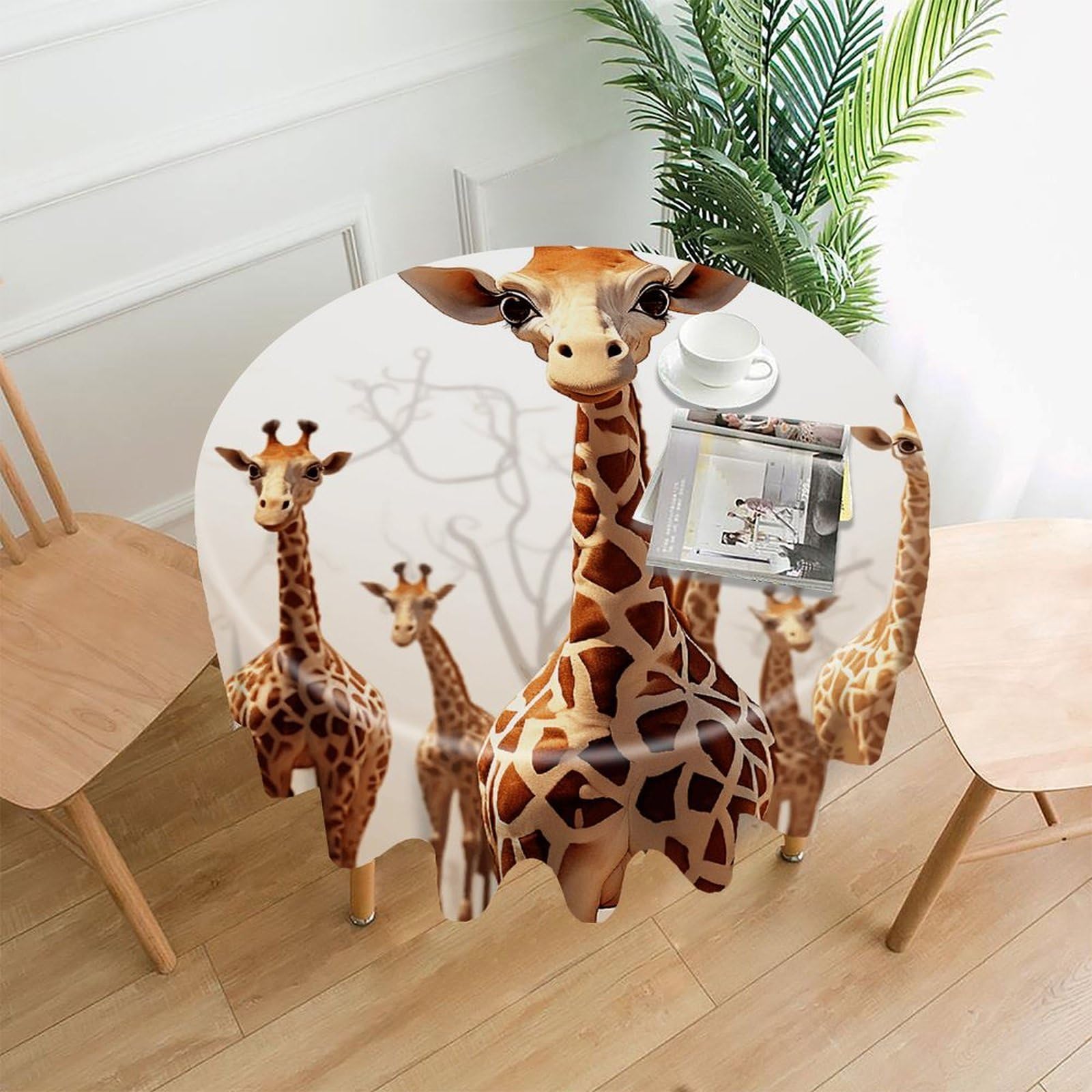 VstaDank Cute Cartoon Funny Giraffes Tablecloth Easy to Clean Polyester Round Table Cover Washable Round Table Cloth Wrinkle-Free Circle Decoration Tablecloth for Kitchen Dining Room 60"