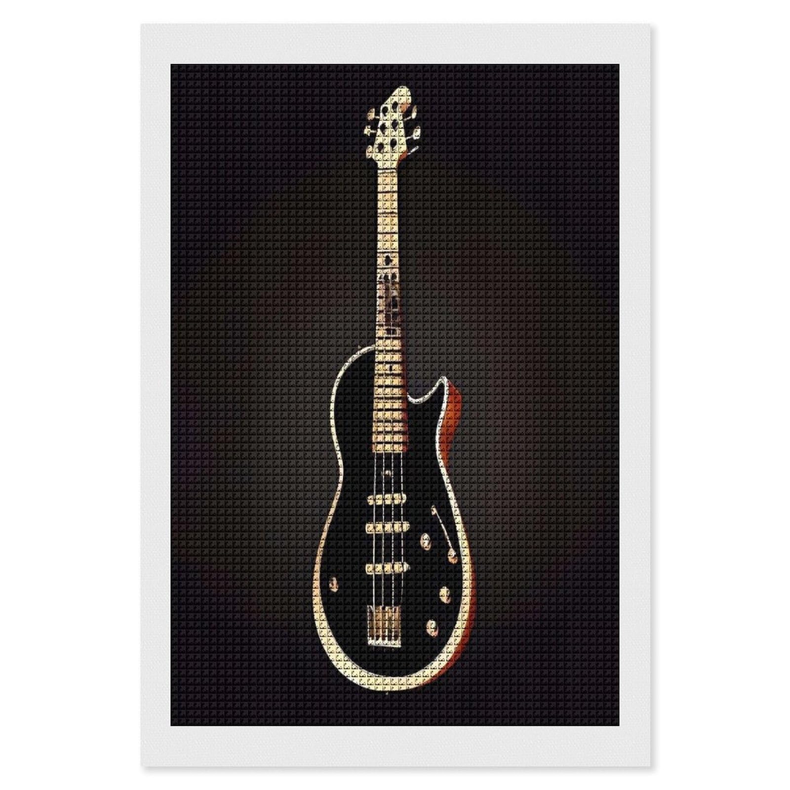FodPand Black Guitar Diamond Painting Kit for Beginner Fun 5D DIY Crafts for Adults Diamond Art Kits Square Diamond Art Canvas Painting Gem Art Crafts for Home Wall Decor 8"x12"
