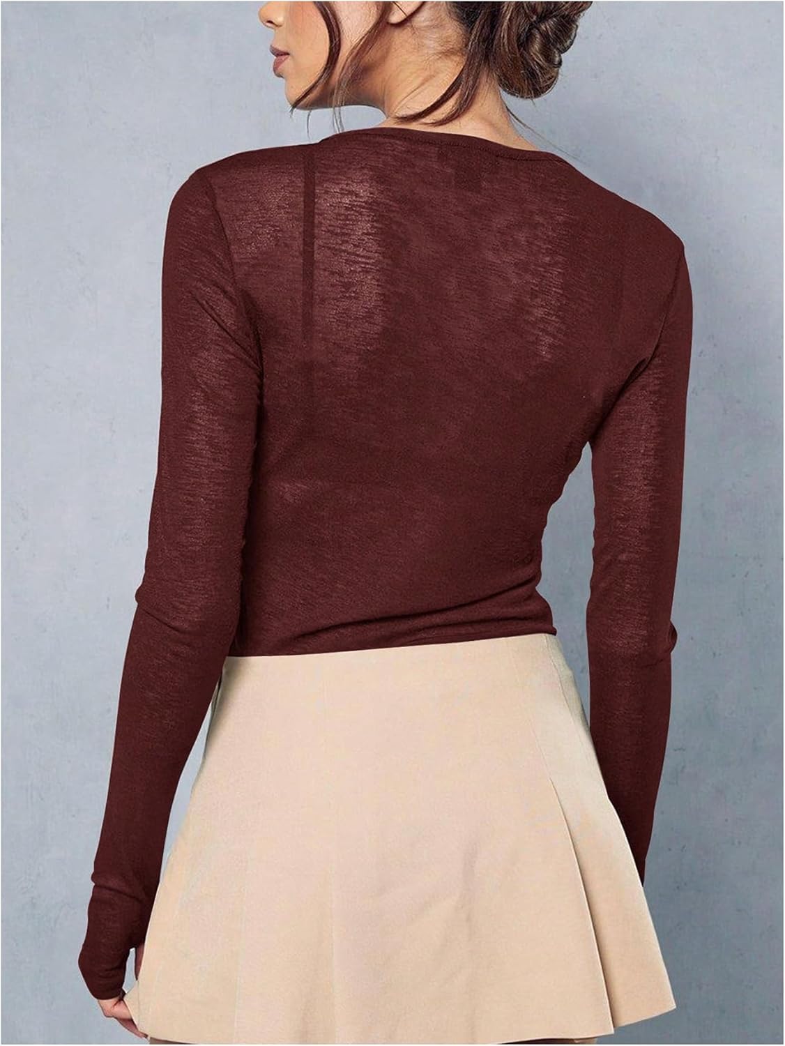 Women's Sheer Mesh Long Sleeve T Shirts Boat Neck Slim Fit Tee Tops Going Out See Through Shirts - Image 2