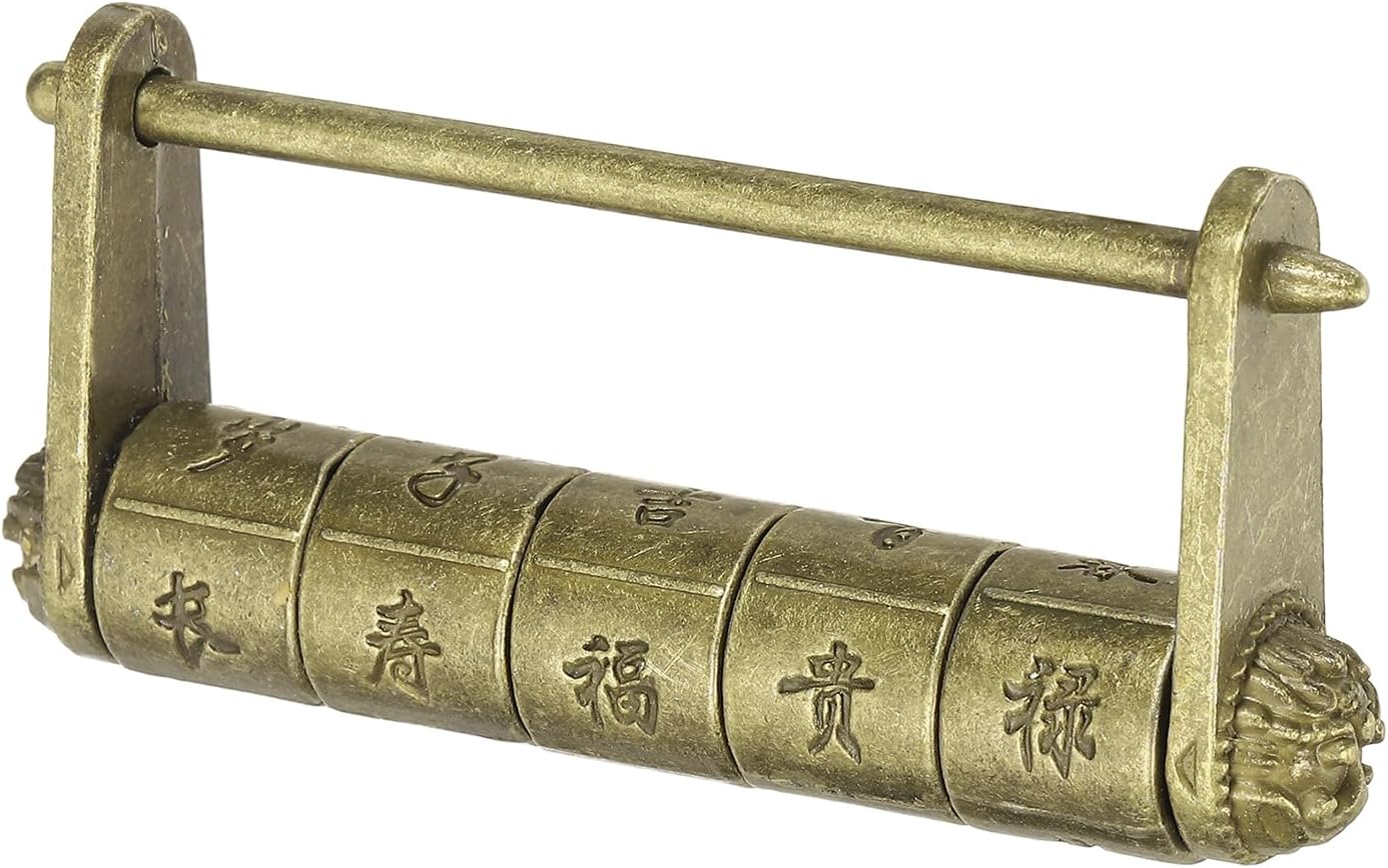 PATIKIL Vintage Chinese Characters Combination Password Lock, (3" Long), Retro Chinese Felicity Padlocks Decorative Carved Code Locks, Suit for - Jewelry Box/Cabinet/Drawer/Chest