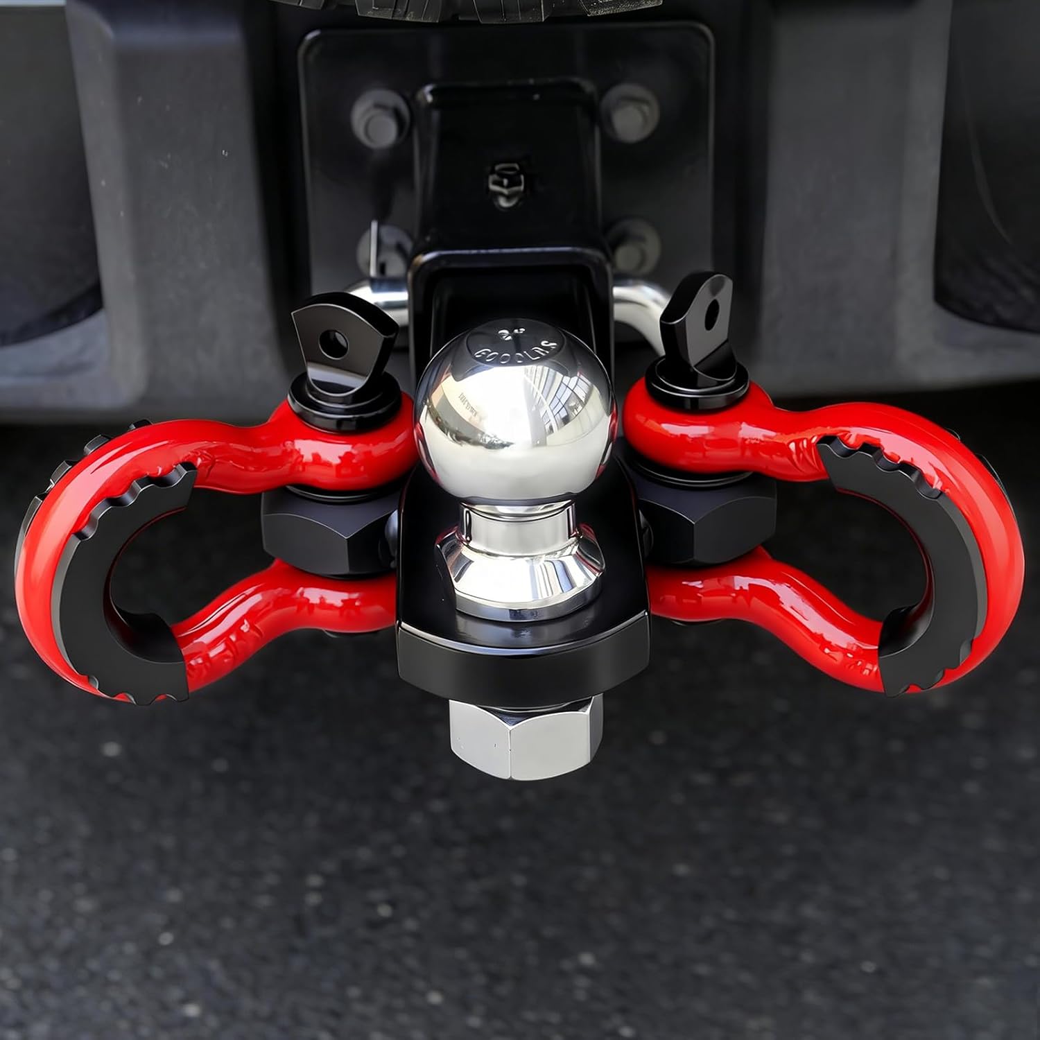 Trailer Hitch Ball Mount with 2 D Ring Tow Shackles Compatible with 2" Hitch Receiver 7500 lbs Capacity, 2" Ball Hitch and 3/4" Red Shackle Combo Suitable for Trucks, Suvs, Sedans, and Other Vehicles
