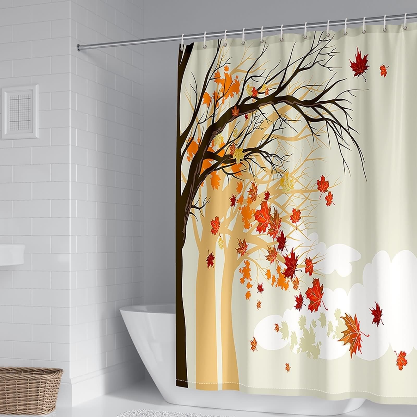 Duschvorhang 180X200, Duschvorhang Polyester Gelb Orange Schwarz Ahornblätter Haushaltsduschvorhang