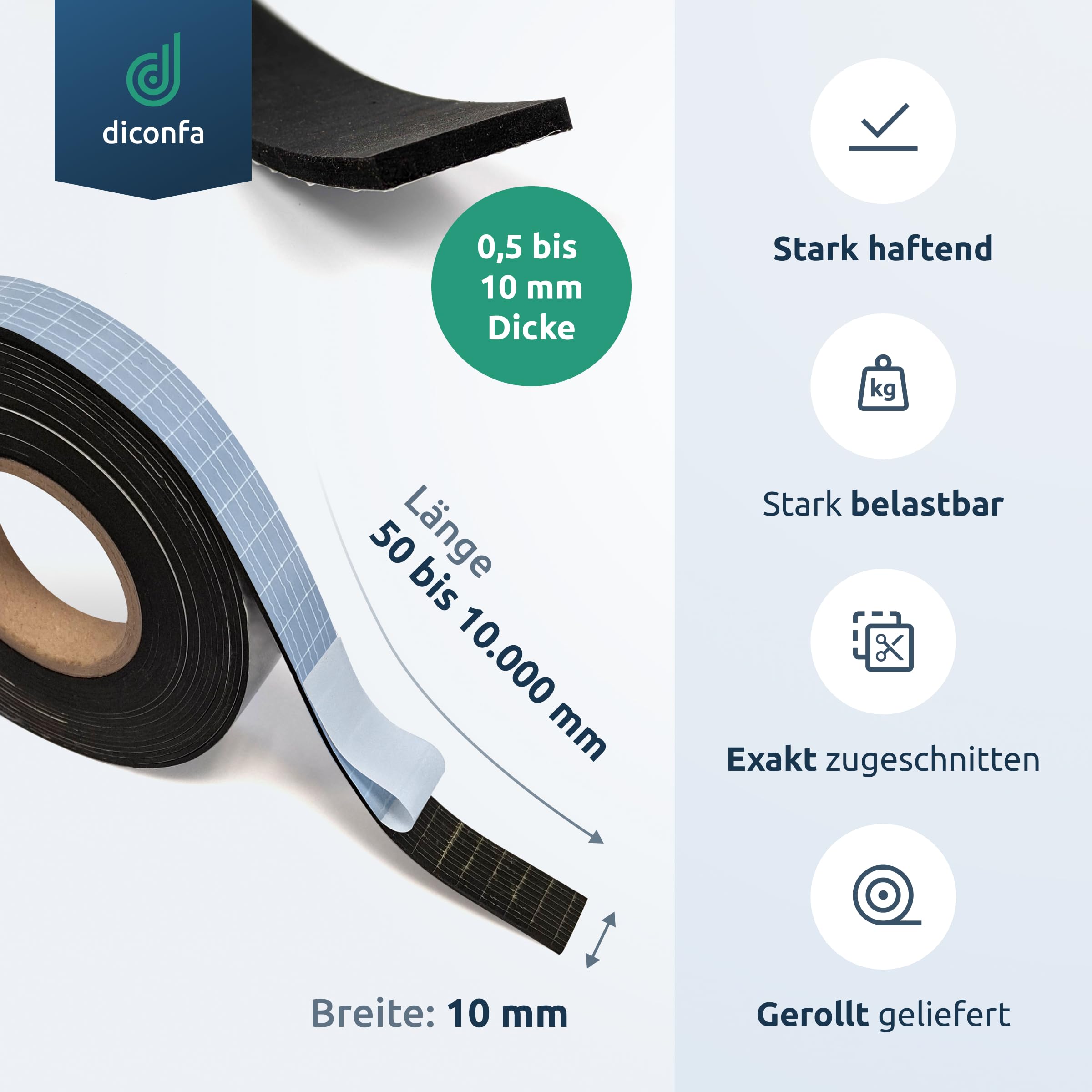 Diconfa Bande De Caoutchouc Largeur 80mm 8 Cm - ÉPAISSEUR 1 à 10 Mm