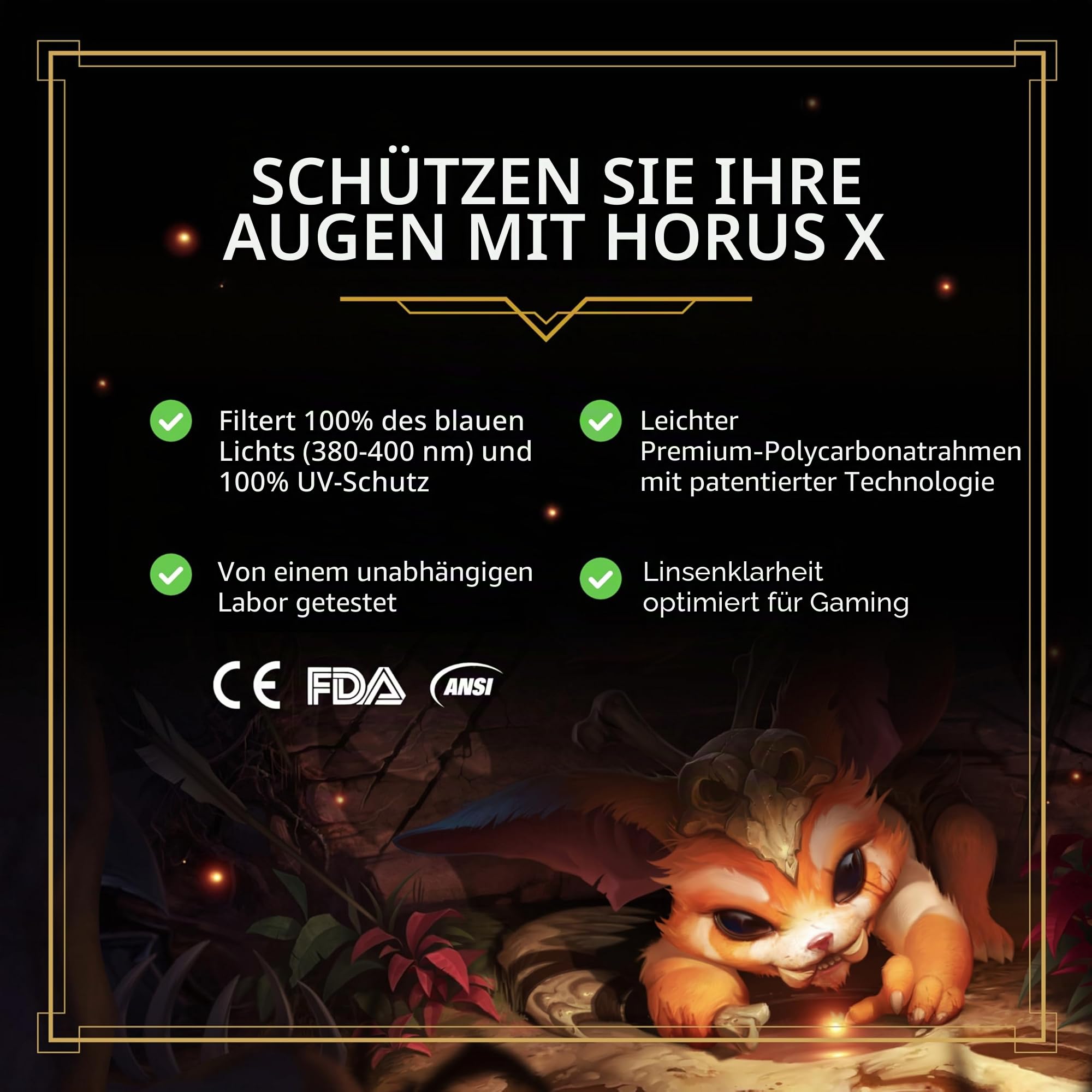 Horus X • Blaulichtfilter Brille Herren Damen | Blue Light Glasses | Gegen Ermüdung & Augenbelastung | Gaming Brille V3