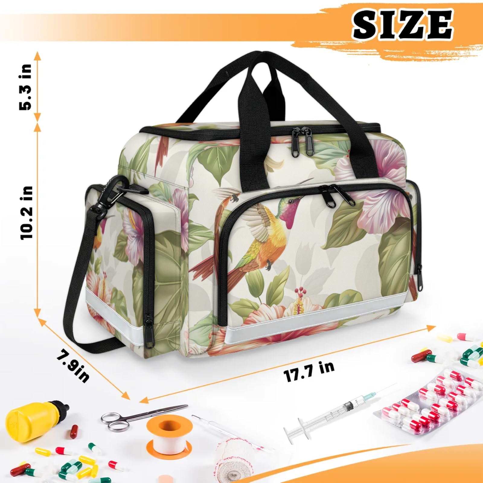 GzLeyigou First Aid Bags Empty, Lovely Hummingbird Emergency Bag First Aid Kit Multiple Compartment Kit Carrier On Call Trauma Bag For Paramedics Emergency Medical Supplies Kit