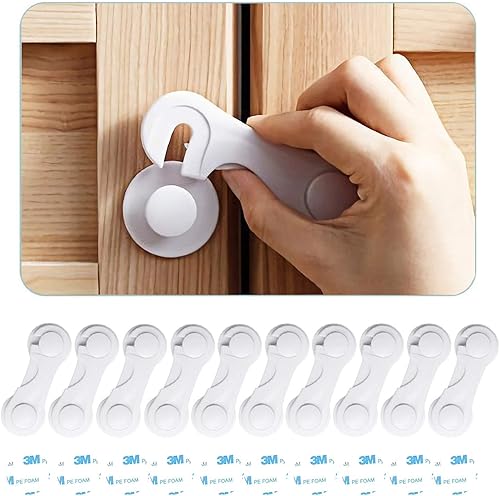 Cerraduras de seguridad infantil para gabinetes (paquete de 10) Pestillos a prueba de bebés para cajones, asiento de inodoro, nevera, horno, con 10