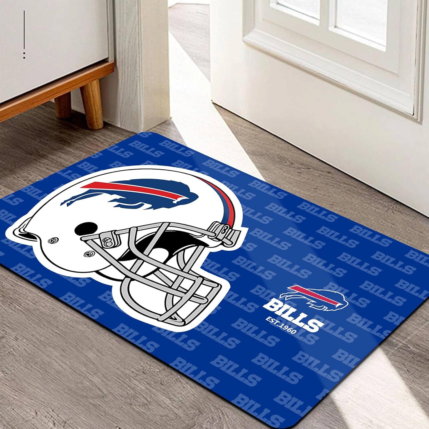 Football Sport Fans Entrance Doormat,16 x 24 Inch Indoor and Outdoor Home Decor Rug,Blue White Design Non-Slip Front Entryway Welcome Door Mats