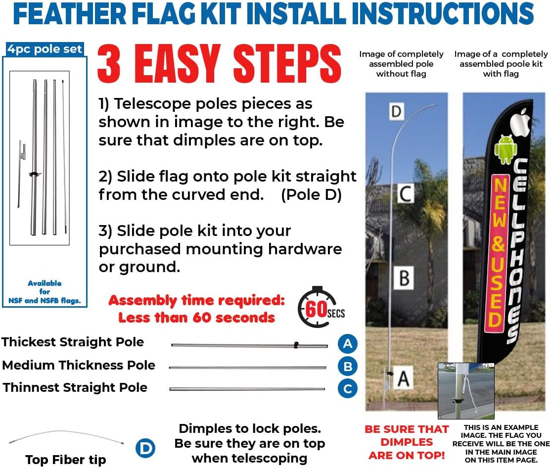 Mobile Phone Stores Advertising Banner "NEW & USED CELL PHONES" Swooper Feather Flag Banner Sign with Pole Kit and Ground Stake - Perfect for Cell Phone Shops